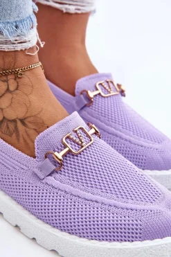 Online Boto Damskie Wsuwane Tenisówki Slip-On Z Ozdobą Fioletowe Alena