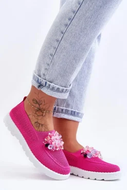 Trampki Damskie Slip-On|Trampki Damskie Niskie>Boto Damskie Wsuwane Tenisówki Z Kamieniami Fuksja Simple