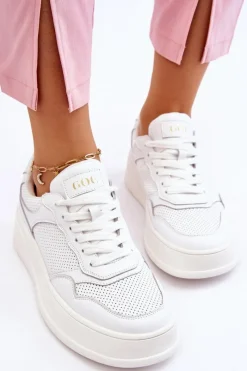 Best GOE Damskie Wygodne Buty Sportowe LL2N4054 Biało-Beżowe