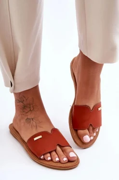 Discount Damskie Wygodne Klapki Na Płaskim Obcasie Brązowe Coraline Damskie Klapki Damskie Klasyczne