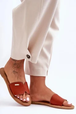 Discount Damskie Wygodne Klapki Na Płaskim Obcasie Brązowe Coraline Damskie Klapki Damskie Klasyczne