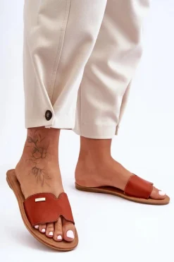 Discount Damskie Wygodne Klapki Na Płaskim Obcasie Brązowe Coraline Damskie Klapki Damskie Klasyczne