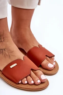 Discount Damskie Wygodne Klapki Na Płaskim Obcasie Brązowe Coraline Damskie Klapki Damskie Klasyczne