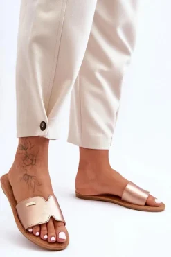 Clearance Boto Damskie Wygodne Klapki Na Płaskim Obcasie Różowe Złoto Coraline