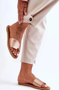 Clearance Boto Damskie Wygodne Klapki Na Płaskim Obcasie Różowe Złoto Coraline