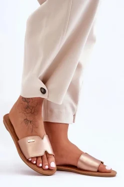 Clearance Boto Damskie Wygodne Klapki Na Płaskim Obcasie Różowe Złoto Coraline