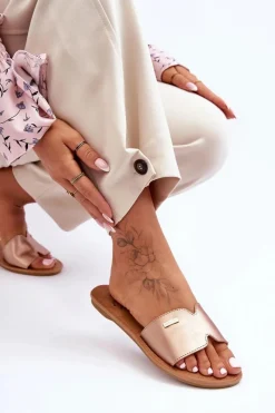 Clearance Boto Damskie Wygodne Klapki Na Płaskim Obcasie Różowe Złoto Coraline