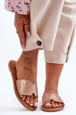 Clearance Boto Damskie Wygodne Klapki Na Płaskim Obcasie Różowe Złoto Coraline