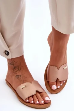 Clearance Boto Damskie Wygodne Klapki Na Płaskim Obcasie Różowe Złoto Coraline