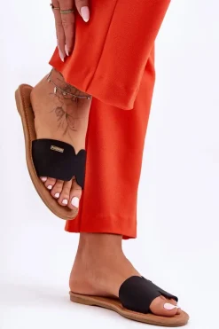 Klapki Damskie Klasyczne>Boto Damskie Wygodne Klapki Na Płaskim Obcasie Czarne Coraline