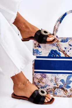 Klapki Damskie Klasyczne>Boto Damskie Wygodne Klapki Z Ozdobą Czarne Ginera