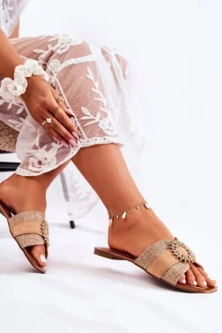 Online Damskie Wygodne Klapki Z Ozdobą Beżowe Ginera Damskie Klapki Damskie Klasyczne