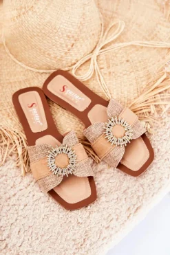 Online Damskie Wygodne Klapki Z Ozdobą Beżowe Ginera Damskie Klapki Damskie Klasyczne