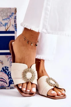 Klapki Damskie Klasyczne>Boto Damskie Wygodne Klapki Z Ozdobą Jasnobeżowe Ginera