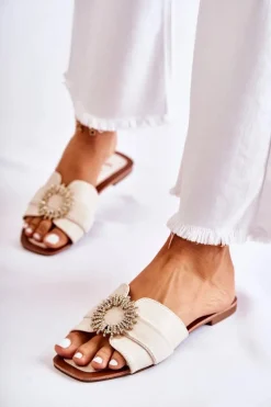 Klapki Damskie Klasyczne>Boto Damskie Wygodne Klapki Z Ozdobą Jasnobeżowe Ginera