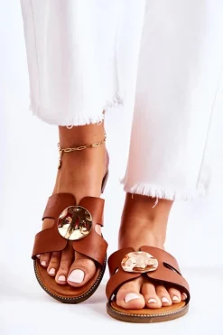 Best Boto Damskie Wygodne Klapki Z Ozdobą Brązowe Leila