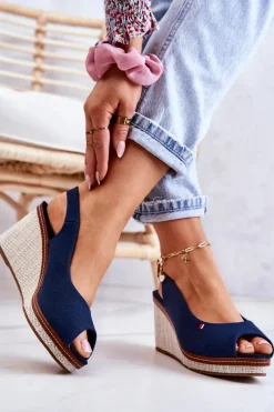 Sandały Na Koturnie>Boto Damskie Wygodne Sandały Na Koturnie Granatowe Thallas