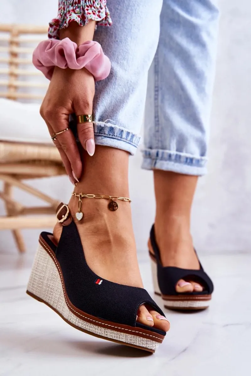 Hot Damskie Wygodne Sandały Na Koturnie Czarne Thallas Damskie Sandały Na Koturnie