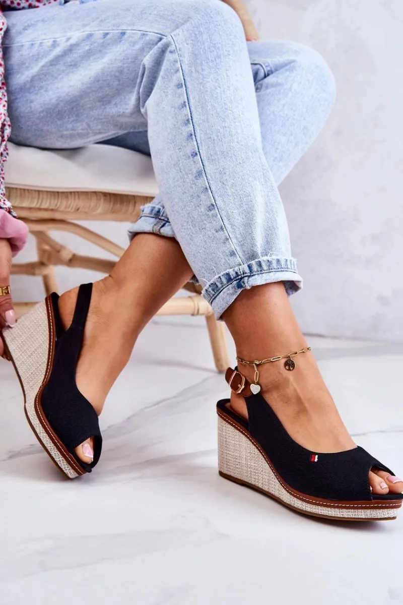 Hot Damskie Wygodne Sandały Na Koturnie Czarne Thallas Damskie Sandały Na Koturnie