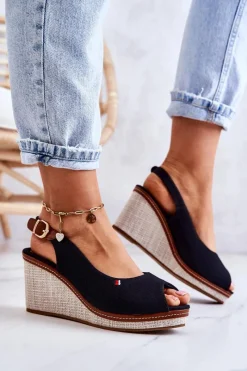 Hot Damskie Wygodne Sandały Na Koturnie Czarne Thallas Damskie Sandały Na Koturnie