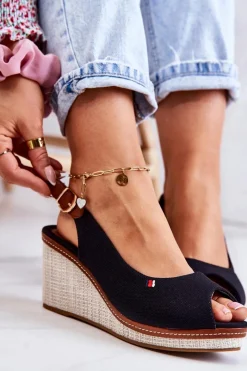 Hot Damskie Wygodne Sandały Na Koturnie Czarne Thallas Damskie Sandały Na Koturnie