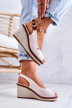 Sandały Na Koturnie>Boto Damskie Wygodne Sandały Na Koturnie Beżowe Thallas