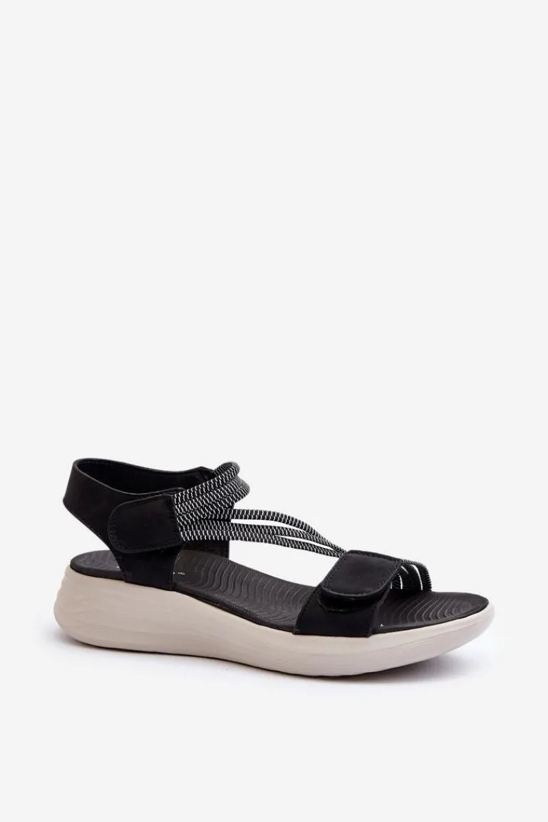 Sandały Płaskie>Evento Damskie Wygodne Sandały Na Rzep Czarne Eladora