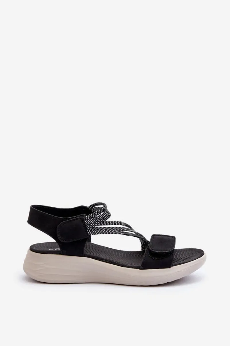 Sandały Płaskie>Evento Damskie Wygodne Sandały Na Rzep Czarne Eladora