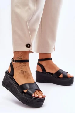 Discount Damskie Wygodne Sandały Na Koturnie Czarne Laurie Damskie Sandały Na Koturnie