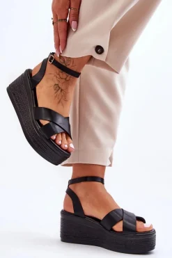 Discount Damskie Wygodne Sandały Na Koturnie Czarne Laurie Damskie Sandały Na Koturnie