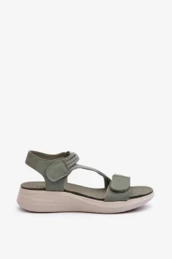 Sandały Płaskie></noscript>Evento Damskie Wygodne Sandały Na Rzep Zielone Eladora Zielony