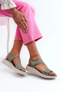 Sandały Płaskie></noscript>Evento Damskie Wygodne Sandały Na Rzep Zielone Eladora Zielony