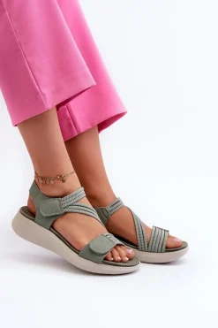 Sandały Płaskie></noscript>Evento Damskie Wygodne Sandały Na Rzep Zielone Eladora Zielony