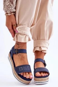 Sandały Big Star|Sandały Płaskie>Big Star Shoes Damskie Wygodne Sandały Na Platformie Big Star LL274869 Granatowe Niebieski