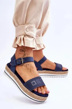 Sandały Big Star|Sandały Płaskie></noscript>Big Star Shoes Damskie Wygodne Sandały Na Platformie Big Star LL274869 Granatowe Niebieski