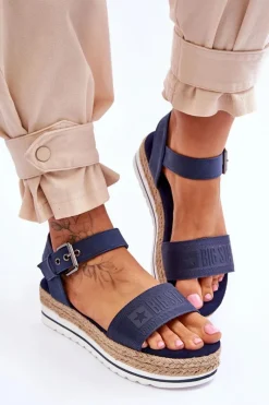Sandały Big Star|Sandały Płaskie></noscript>Big Star Shoes Damskie Wygodne Sandały Na Platformie Big Star LL274869 Granatowe Niebieski