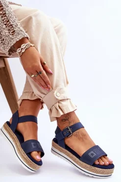 Sandały Big Star|Sandały Płaskie></noscript>Big Star Shoes Damskie Wygodne Sandały Na Platformie Big Star LL274869 Granatowe Niebieski