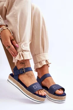 Sandały Big Star|Sandały Płaskie></noscript>Big Star Shoes Damskie Wygodne Sandały Na Platformie Big Star LL274869 Granatowe Niebieski