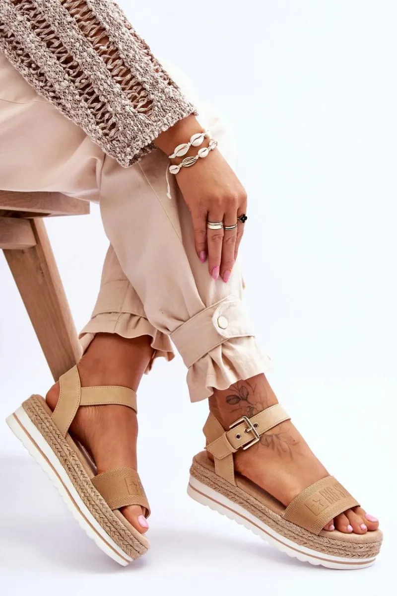 Sandały Płaskie|Sandały Big Star>Big Star Shoes Damskie Wygodne Sandały Na Platformie Big Star LL274872 Beżowe