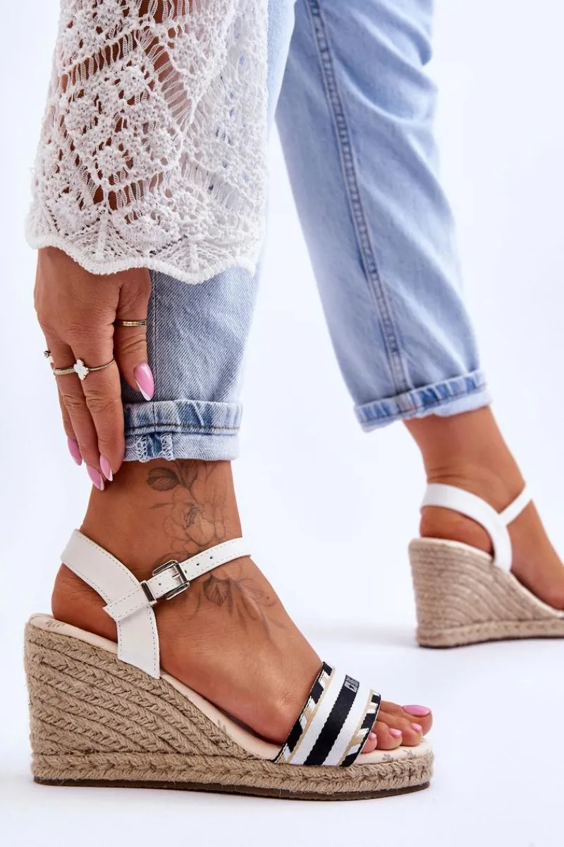 Sandały Big Star|Sandały Na Obcasie>Big Star Shoes Damskie Wygodne Sandały Na Koturnie Big Star LL274878 Białe