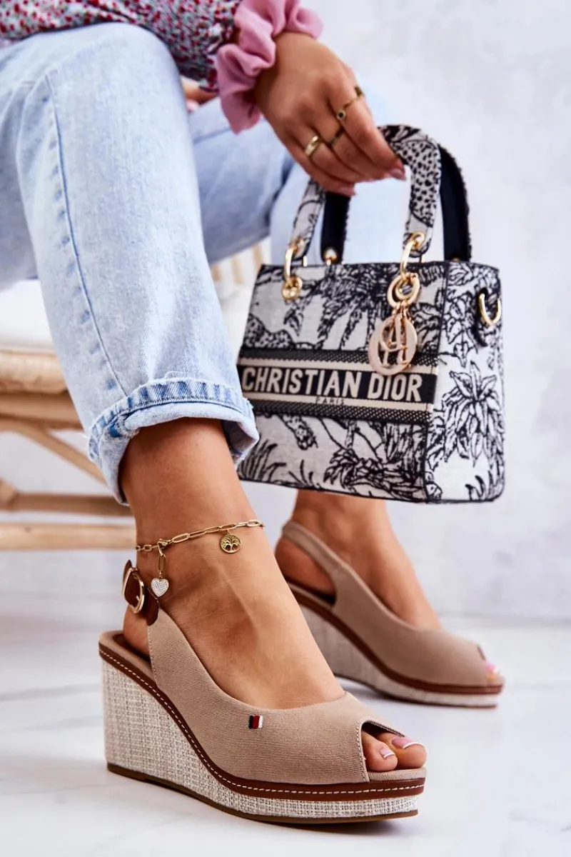 Outlet Damskie Wygodne Sandały Na Koturnie Ciemnobeżowe Thallas Damskie Sandały Na Koturnie