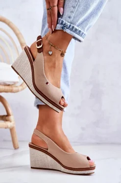 Outlet Damskie Wygodne Sandały Na Koturnie Ciemnobeżowe Thallas Damskie Sandały Na Koturnie