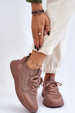 Sale Big Star Shoes Damskie Wygodne Sneakersy Memory Foam System Big Star LL274416 Jasnobrązowe