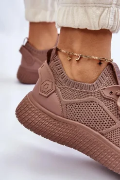 Sale Big Star Shoes Damskie Wygodne Sneakersy Memory Foam System Big Star LL274416 Jasnobrązowe