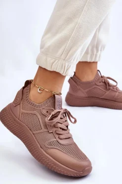 Sale Big Star Shoes Damskie Wygodne Sneakersy Memory Foam System Big Star LL274416 Jasnobrązowe