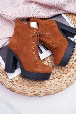 Botki Sznurowane|Botki Na Słupku>Boto Damskie Wysokie Botki Camel Zamszowe Grunge Midow