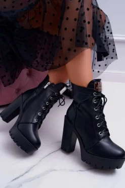 Discount Boto Damskie Wysokie Botki Czarne Grunge Midow
