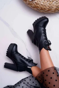Discount Boto Damskie Wysokie Botki Czarne Grunge Midow