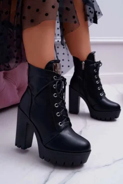 Discount Boto Damskie Wysokie Botki Czarne Grunge Midow