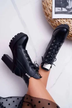 Discount Boto Damskie Wysokie Botki Czarne Grunge Midow